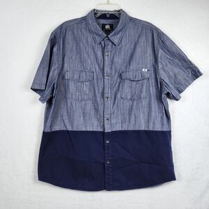 Rock & Republic Shirt Blue Two Tone Short Sleeve Button Up Size XL Front Pockets